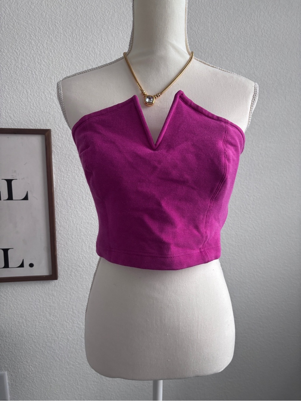Maeve Strapless V-Notch Crop Top in Fuchsia